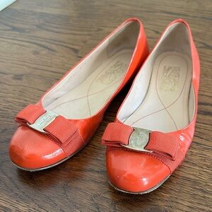 Salvatore Ferragamo Coral Patent Bow Flats